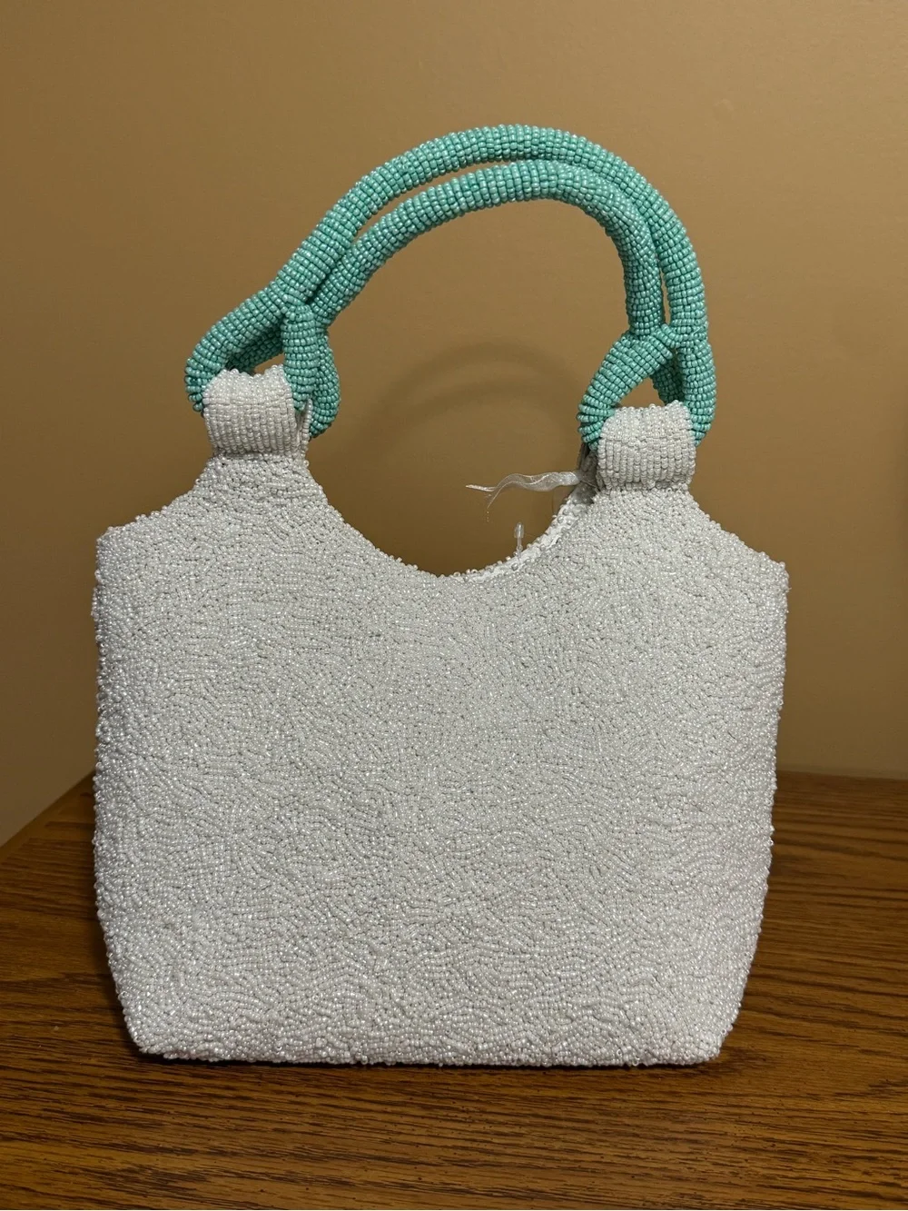 Beaded Sea Turtle Mini Bag in White and Aqua
